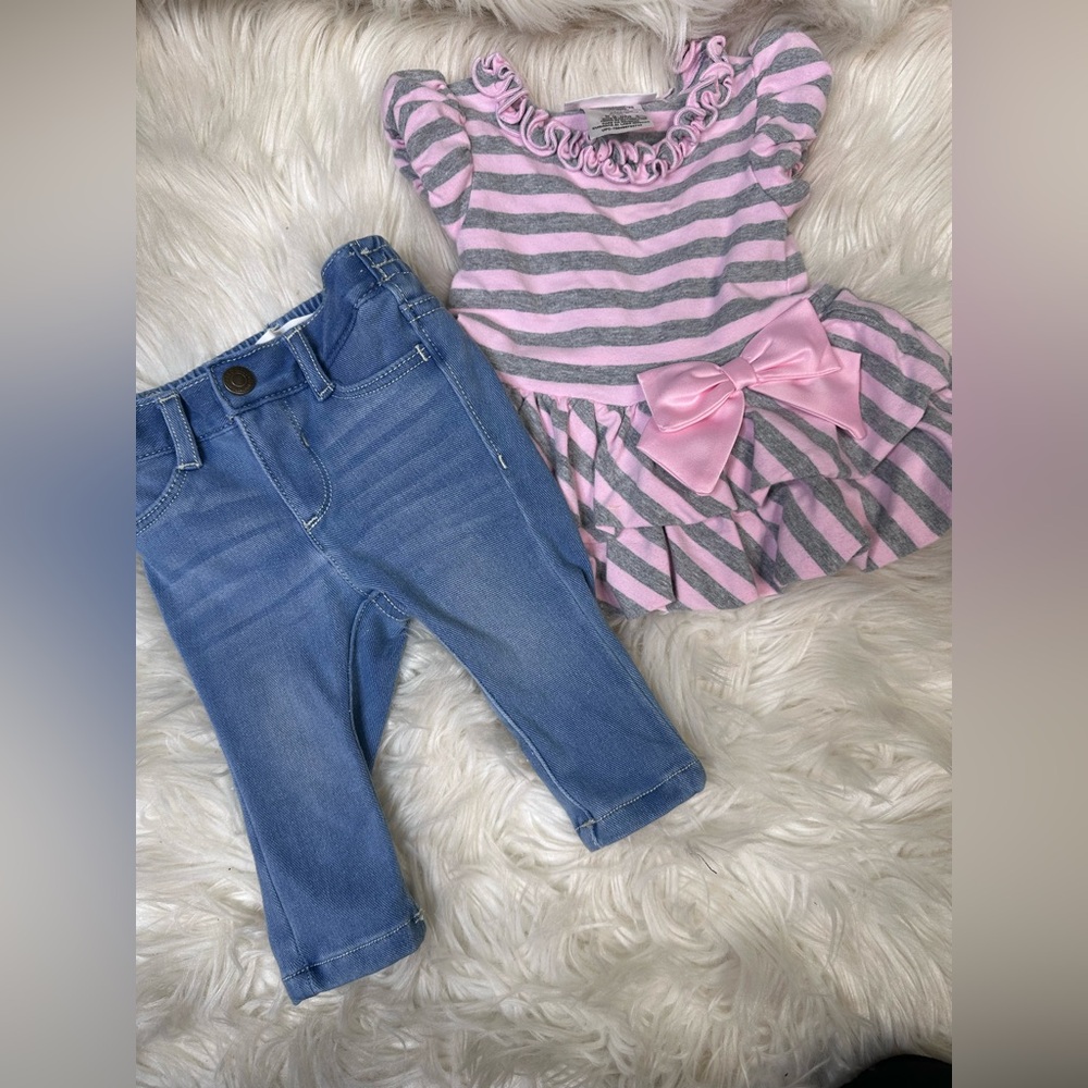 Bonnie Baby Pink and Gray Ruffle top‎ with denim bundle
